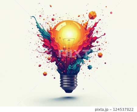 Colorful abstract lightbulb design concept with vivid geometric shapes for creative inspiration 124537822