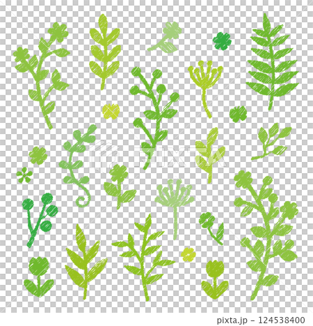 グリーン ナチュラル 草花のアイコン 手描き風 グリーン ナチュラル 草花のアイコン 手描き風 124538400