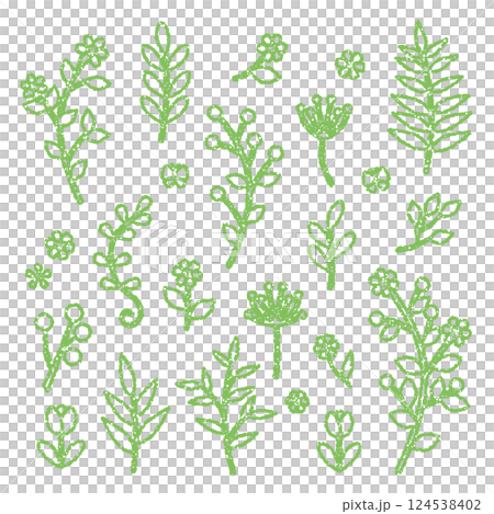 グリーン　ナチュラル　草花のアイコン　手描き風 124538402