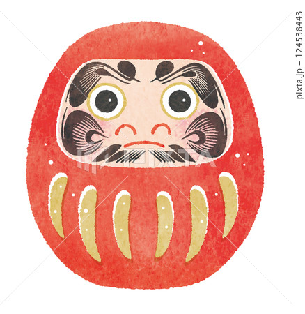 だるま　開運達磨　手描き風水彩イラスト　高崎風　黒目 124538443