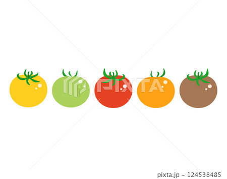 赤や緑・黄色などのカラフルなトマトのイラスト 124538485