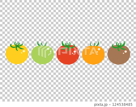 赤や緑・黄色などのカラフルなトマトのイラスト 124538485