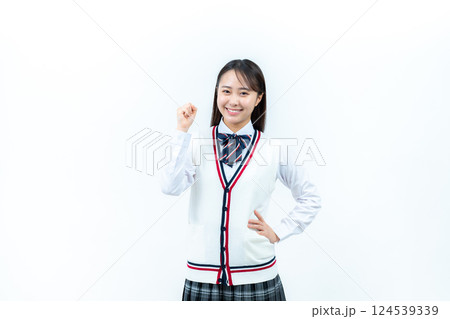 ガッツポーズをする学生 ガッツポーズをする学生 124539339