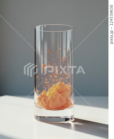 Abstract conceptual art with floating foam in glass cylinder for interior decoration Abstract conceptual art with floating foam in glass cylinder for interior decoration 124539630