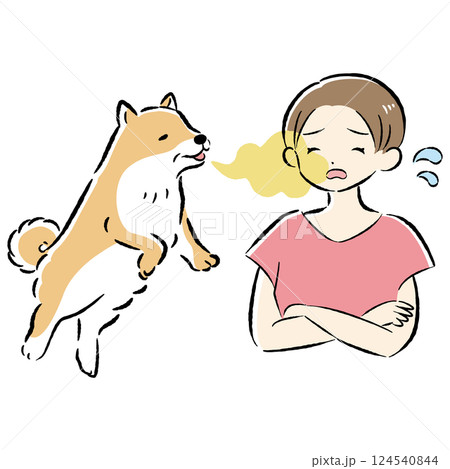 シニア犬の口臭に悩むイラスト 124540844