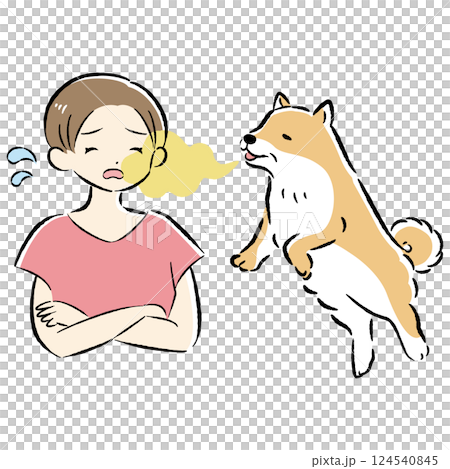 Illustration of a senior dog suffering from bad breath 124540845