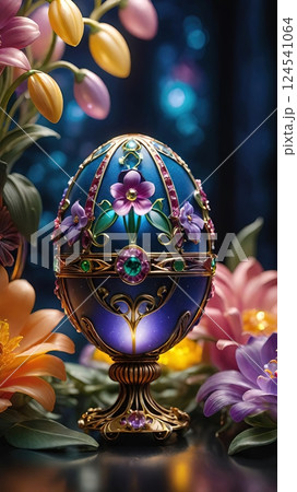 Intricate Ornamental Egg with Gold and Gemstones 124541064