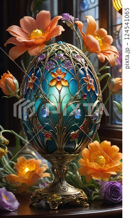 Luxurious Jewelry Egg with Floral Elements 124541065