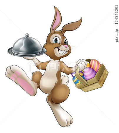 Easter Bunny Rabbit Cartoon Food Tray Cloche Chef 124541093
