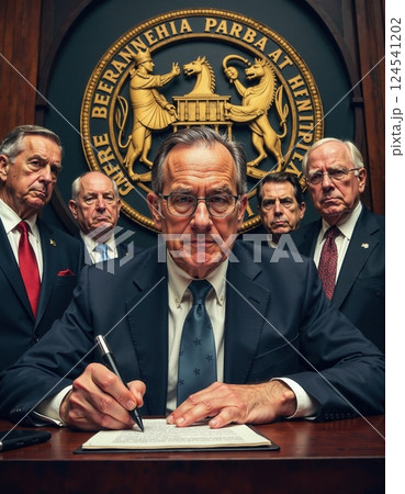 Leadership and authority: senior officials in a formal setting for business publication 124541202