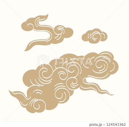 Gold brush stroke texture with Japanese chinses cloud pattern in vintage style. Abstract art landscape banner design 124541362