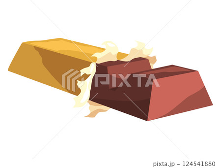 Realistic chocolate piece of dark chocolate icon. Chunk of cocoa dessert or square chocolate candy. Food sweet snack isolated on white background 124541880