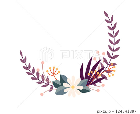 Round flower frame, vintage wreath with blossom. Folk art, ornamental frame with floral composition. Bright illustration, can be used as creating or invitation card Round flower frame, vintage wreath with blossom. Folk art, ornamental frame with floral composition. Bright illustration, can be used as creating or invitation card 124541897
