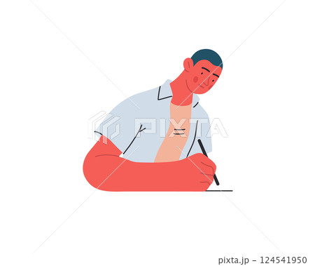 Writing people, modern flat vector concept illustration- sitting woman thoughtfully writing on paper. Metaphor for reflection, personal insight, contemplation, creative expression Writing people, modern flat vector concept illustration- sitting woman thoughtfully writing on paper. Metaphor for reflection, personal insight, contemplation, creative expression 124541950