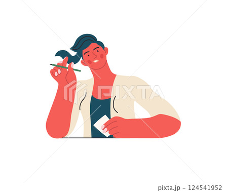 Writing people, modern flat vector concept illustration- sitting woman thoughtfully writing on paper. Metaphor for reflection, personal insight, contemplation, creative expression Writing people, modern flat vector concept illustration- sitting woman thoughtfully writing on paper. Metaphor for reflection, personal insight, contemplation, creative expression 124541952