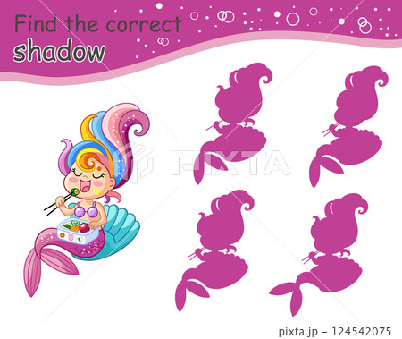 Find the correct shadow mermaid worksheet for children vector 124542075