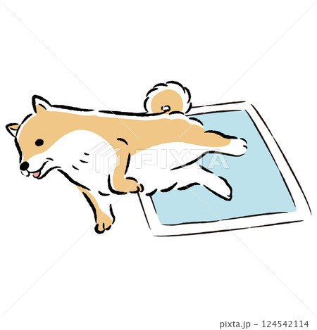 ペットシーツとシニア犬の手描きイラスト 124542114