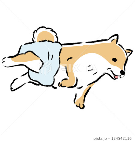 おむつを着用するシニア犬の手描きイラスト 124542116