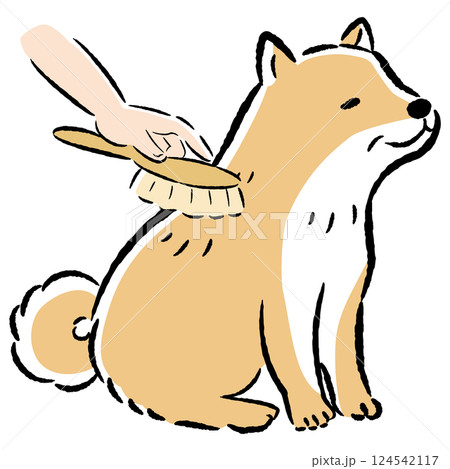 シニア犬をブラッシングするイラスト 124542117