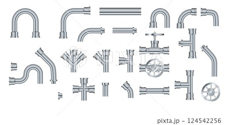 Pipe. Metallic pipes plumbing fittings. Industry pipeline. Vector Pipe. Metallic pipes plumbing fittings. Industry pipeline. Vector 124542256