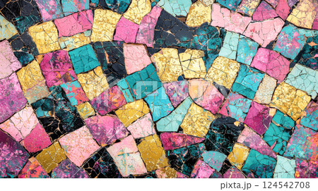 Vibrant abstract mosaic background with colorful tiles. concept of artistic patterns, creative design, colorful artwork 124542708