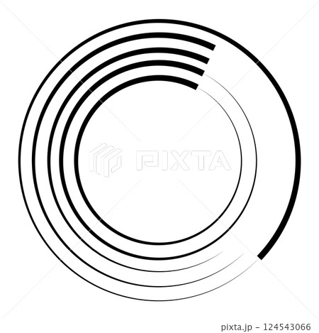 Halftone speed lines circle. Geometric art in circle form. Round swirl movement symbol. Halftone circular frame. Vector design element 124543066