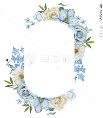 Frame with blue and beige flowers. Watercolor illustration Frame with blue and beige flowers. Watercolor illustration 124543186