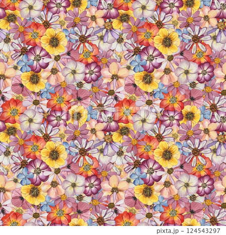 Floral seamless pattern with dried pressed flowers. Watercolor Floral seamless pattern with dried pressed flowers. Watercolor 124543297