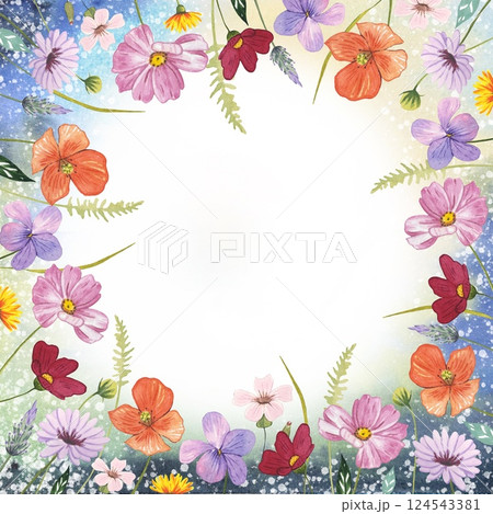 Frame with meadow flowers. Watercolor illustration 124543381
