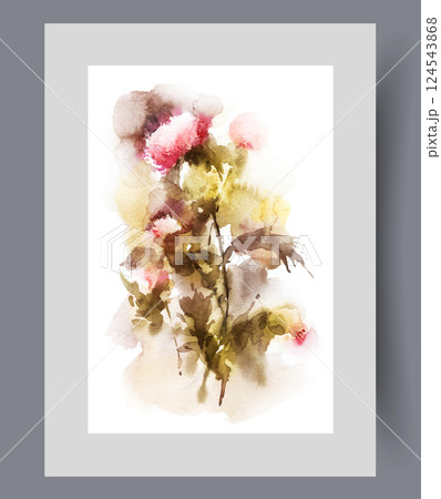 Prickly herbs or dried flowers grown in wild meadow under summer sun on wall art. Watercolor artwork Prickly herbs or dried flowers grown in wild meadow under summer sun on wall art. Watercolor artwork 124543868
