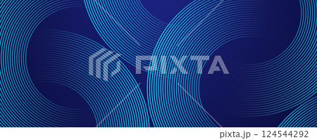 Modern abstract blue background with circular lines. Geometric stripe line art design for poster, brochure, cover, website, header, web banner, presentation 124544292
