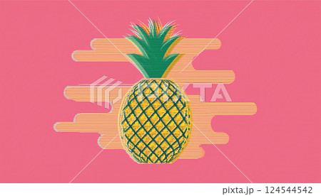 グリッチエフェクトのパイナップル、ピンク色の背景 グリッチエフェクトのパイナップル、ピンク色の背景 124544542