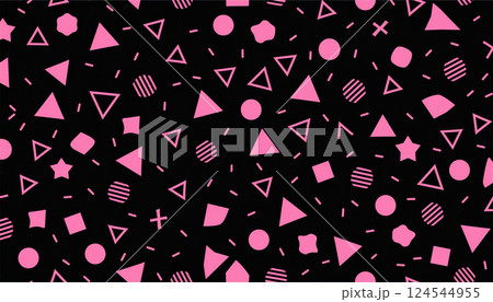 ピンク色のメンフィスデザインのパターン、黒背景 ピンク色のメンフィスデザインのパターン、黒背景 124544955