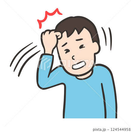 トゥレット症候群、運動チックの症状で体を叩く男性 124544958