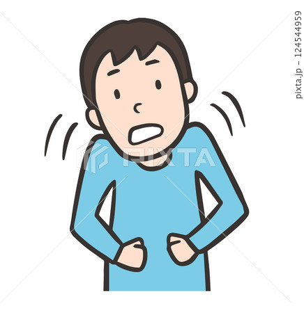 トゥレット症候群、運動チックの症状で肩をビクッと上げる男性 124544959
