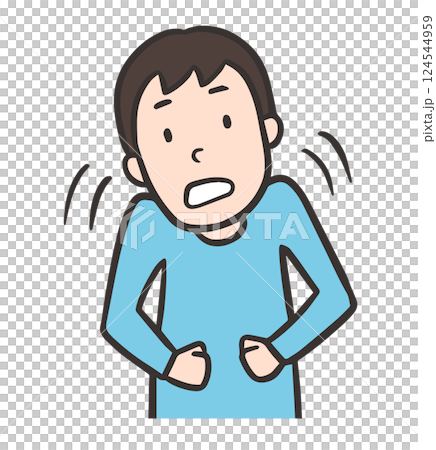 トゥレット症候群、運動チックの症状で肩をビクッと上げる男性 124544959