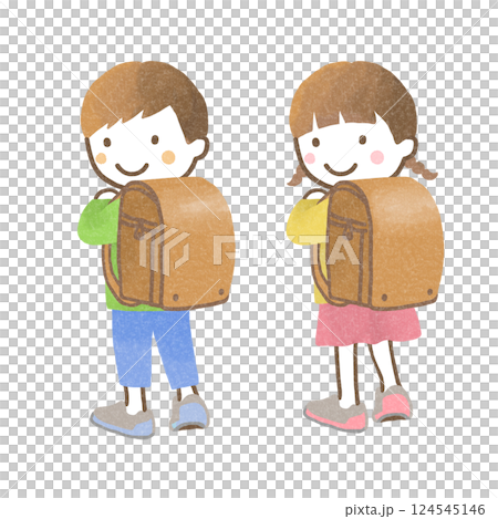 攜帶學校牢房的小學男孩和女孩 124545146