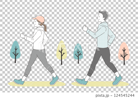 A simple illustration of a man and woman walking in the park 124545244