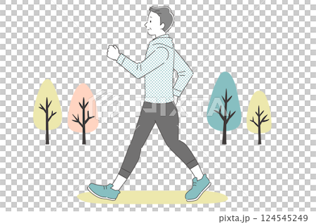 一個人在公園散步的簡單插圖 124545249