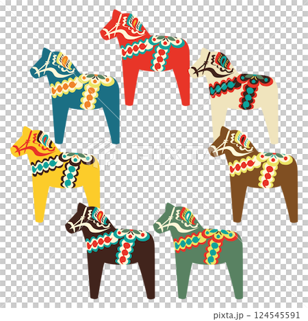 色彩繽紛可愛的達拉馬向量插圖集(圓形) 色彩繽紛可愛的達拉馬向量插圖集(圓形) 124545591