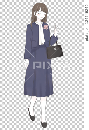 A woman wearing a navy formal suit 124546240