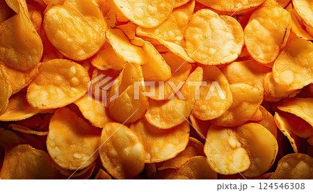 《AI画像》山盛りのポテトチップス 124546308