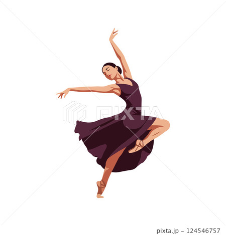 Elegant female dancer in a flowing dress performing a graceful ballet pose in detailed vector art Elegant female dancer in a flowing dress performing a graceful ballet pose in detailed vector art 124546757