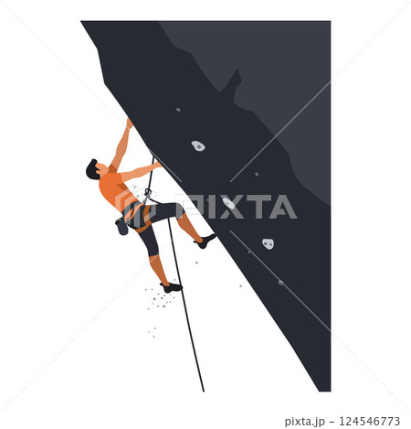 Climber scaling a steep rock face in a flat minimal vector illustration showcasing determination and adventure 124546773
