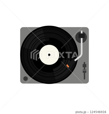 Classic turntable with black vinyl record in flat minimal vector art style Classic turntable with black vinyl record in flat minimal vector art style 124546916