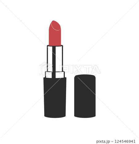 Lipstick tube in sleek black casing showcasing a vibrant red color in minimal vector illustration Lipstick tube in sleek black casing showcasing a vibrant red color in minimal vector illustration 124546941