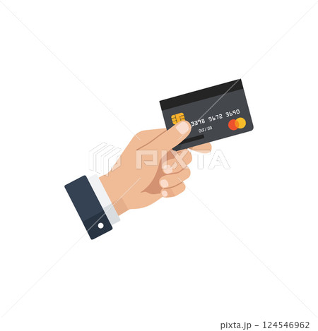 Hand holding a black credit card in a flat, minimal design style vector illustration Hand holding a black credit card in a flat, minimal design style vector illustration 124546962