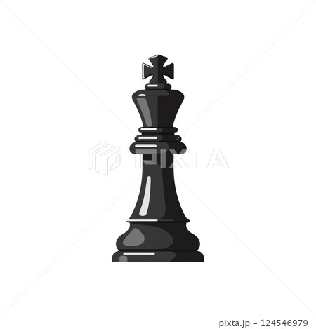 Black king chess piece in a minimal flat design style showcasing elegance and strategy in vector art 124546979