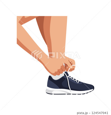 Person tying shoelaces on athletic shoes in a flat vector illustration showcasing active lifestyle and readiness for exercise vector art Person tying shoelaces on athletic shoes in a flat vector illustration showcasing active lifestyle and readiness for exercise vector art 124547041