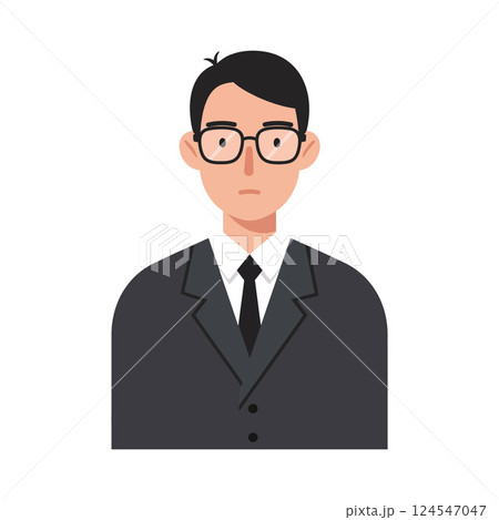 Professional man in a suit with glasses, flat design vector illustration capturing a serious expression 124547047